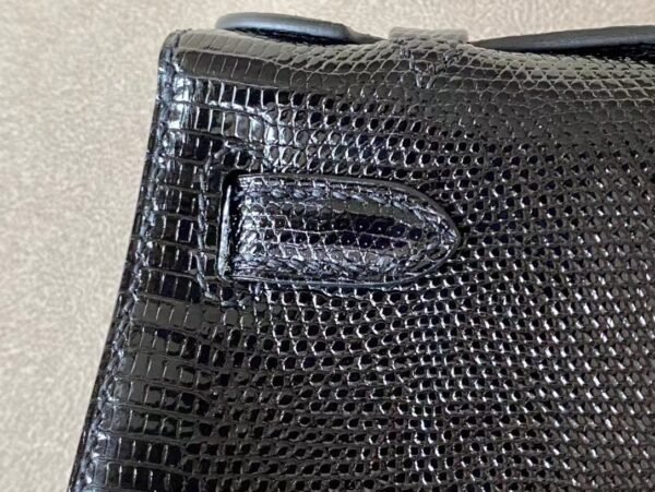 Hermès Kelly pochette Lizard CK89 Black Silver Hardware 22cm Full Handmade
