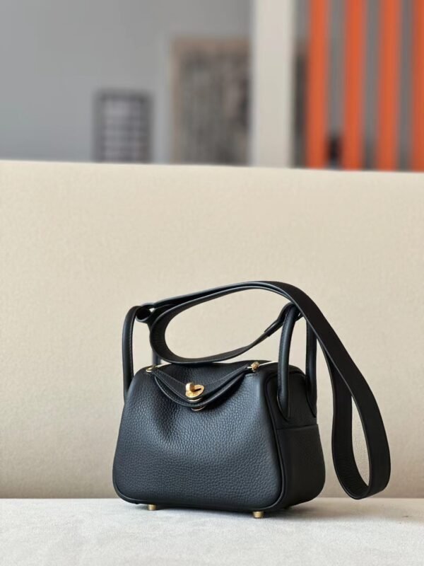 Hermès mini Lindy TC clemence CK89 Black Gold Hardware 19cm Full Handmade