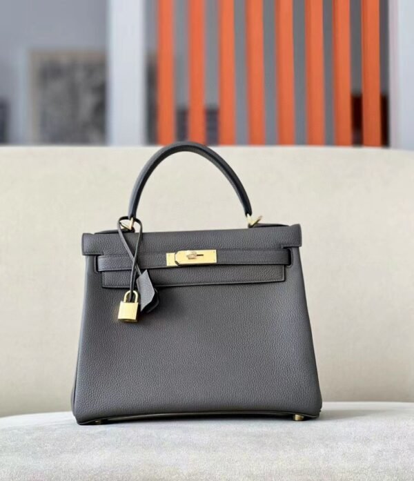 Hermes Kelly Togo CK18 Etoupe Grey Silver Hardware 28cm Full Handmade