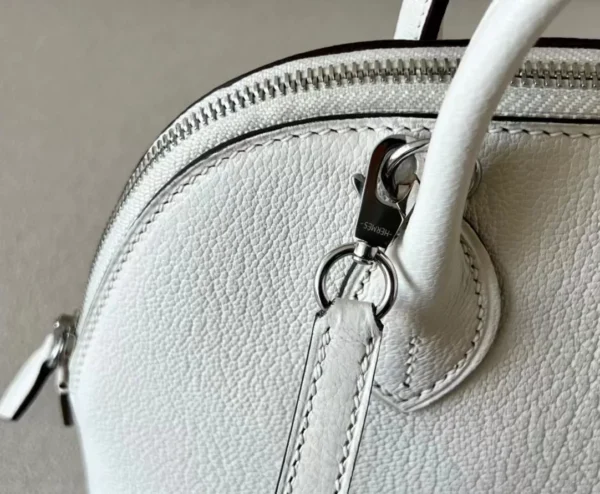 Hermès Mini Bolide Chevre Creamy White Silver Hardware 18cm Full Handmade