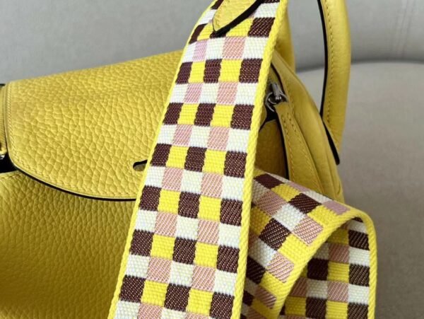 f7a7f73a75f1077 Hermes Mini Lindy clemence 9R Lemon yellow Colorful shoulder strap Silver Hardware 19cm Full Handmade