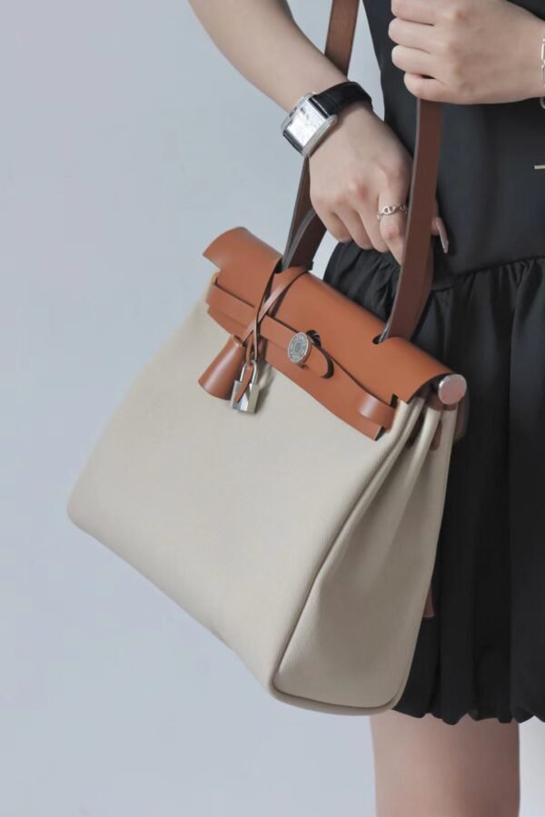 GPC Mode Herbag Barenia & Canvas off-white & Brown Silver Hardware 31cm Full Handmade