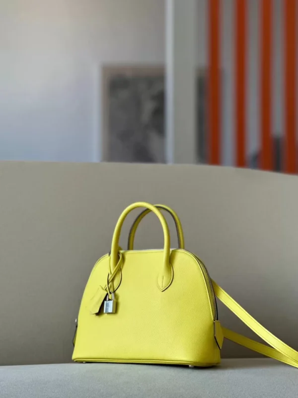 Hermès Bolide Evercolor 9N Candy Yellow & 93 Orange Silver Hardware 27cm Full Handmade