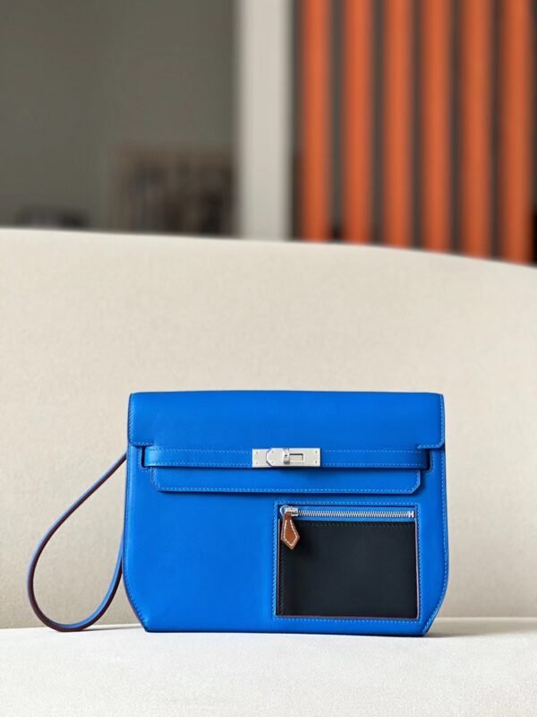 Hermes Kelly Depeches Swift T7 Blue & CK89 Black & CK37 Golden Brown Silver Hardware 25cm Full Handmade