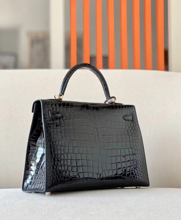 Hermes Kelly Shiny Porosus crocodile CK89 Black Gold Hardware 35cm Full Handmade