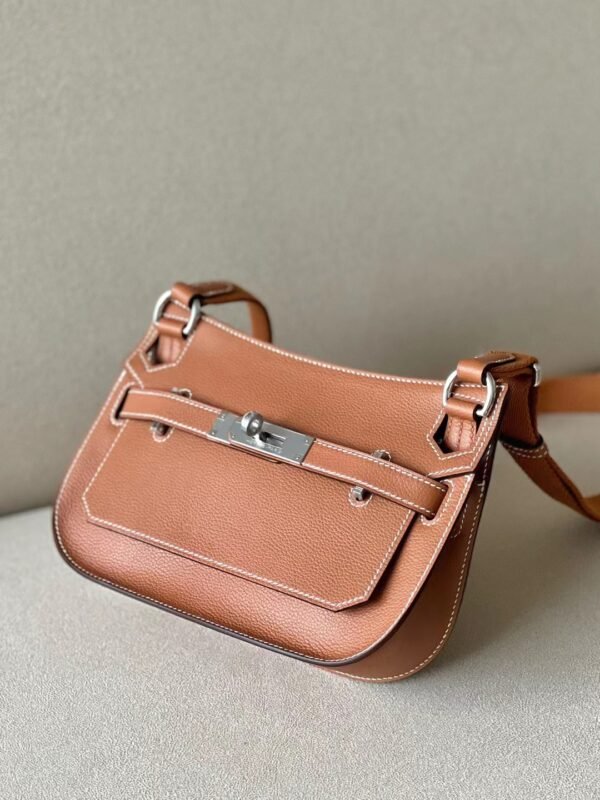 Hermes Mini Jypsiere Evercolor CK37 Golden Brown Silver Hardware 23cm Full Handmade