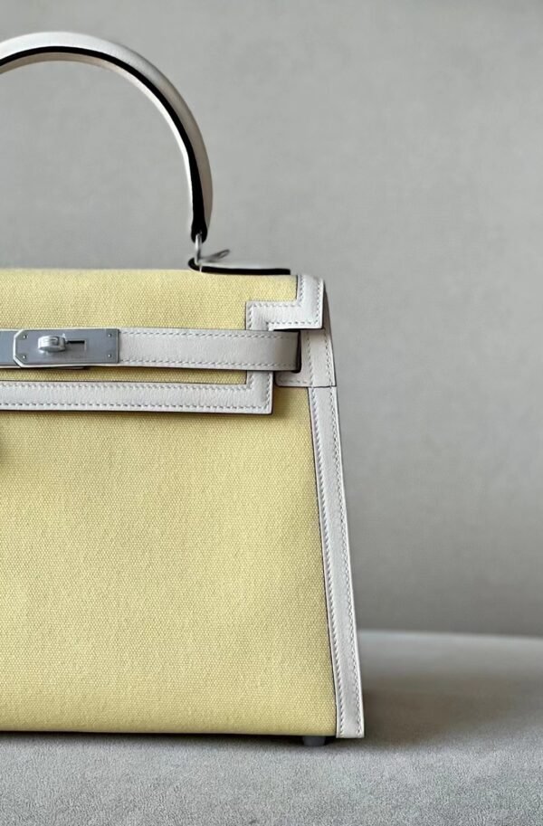 fab72b5331efe9d Hermes Kelly Swift & Canvas 1Z Light Yellow & Creamy White Silver Hardware 28cm Full Handmade