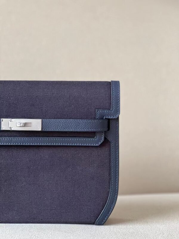 fb684e045a34da3 Hermes Kelly Depeches Evercolor & Canvas 2Z deep blue & Dark blue Silver Hardware 25cm Full Handmade