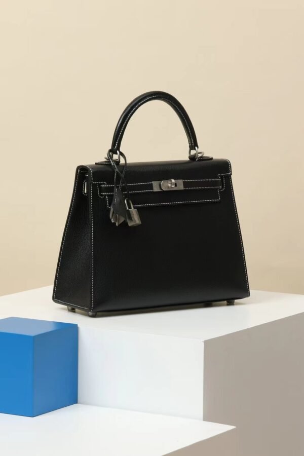 GPC Mode Kelly Chevre CK89 Black & CK80 Pearl grey Silver Hardware 25cm Full Handmade