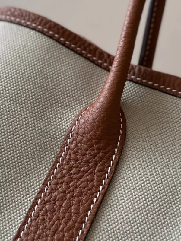 Hermès Garden party Ne Leather & Canvas Light Grey & CK37 Golden Brown Silver Hardware 30cm Full Handmade