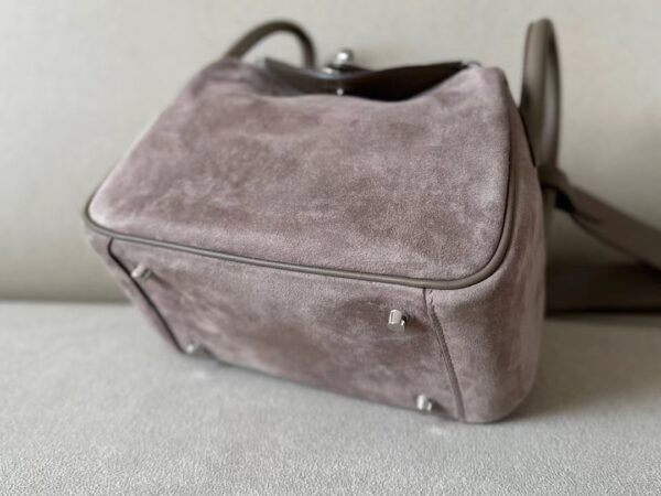 Hermès Mini Lindy chamois & swift CK18 Etoupe Grey Silver Hardware 19cm Full Handmade