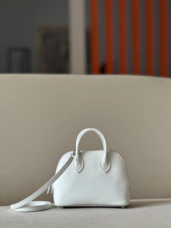 fcd218cee67a4ab Hermès Mini Bolide Evercolor 01 Pure White & 9R Lemon yellow Silver Hardware 18cm Full Handmade