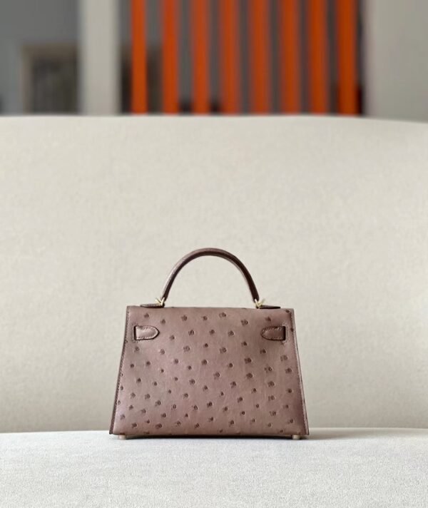 Hermes Mini Kelly Ostrich Khaki Gold Hardware 19cm Full Handmade