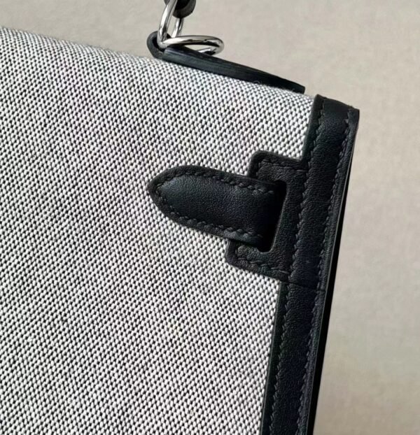 Hermes Kelly swift & canvas CK89 Black Silver Hardware 28cm Full Handmade