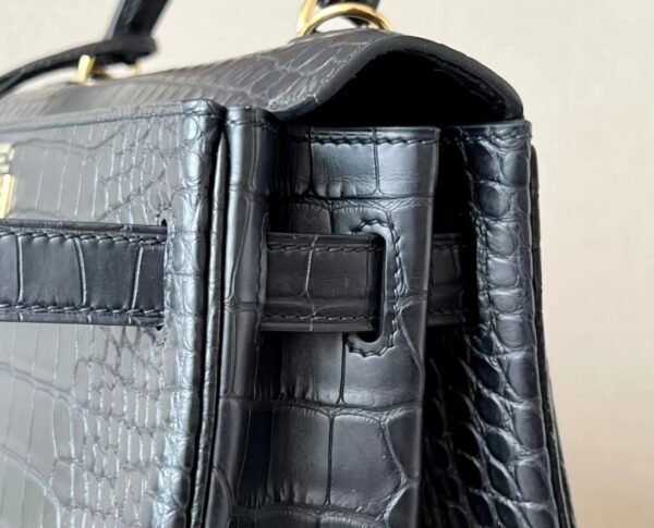 Hermes Kelly Matte Alligator crocodile CK89 Black Gold Hardware 28cm Full Handmade
