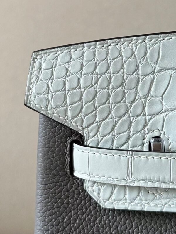 015f397f7358361 Hermès Brikin Togo & Matte Alligator 0L Deep Grey & OW Crystal grey Silver Hardware 25cm Full Handmade