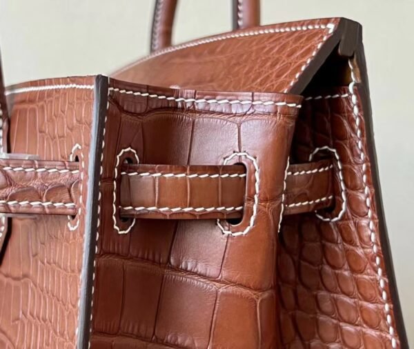 Hermes Birkin Matte Alligator CK37 Golden Brown Silver Hardware 25cm Full Handmade