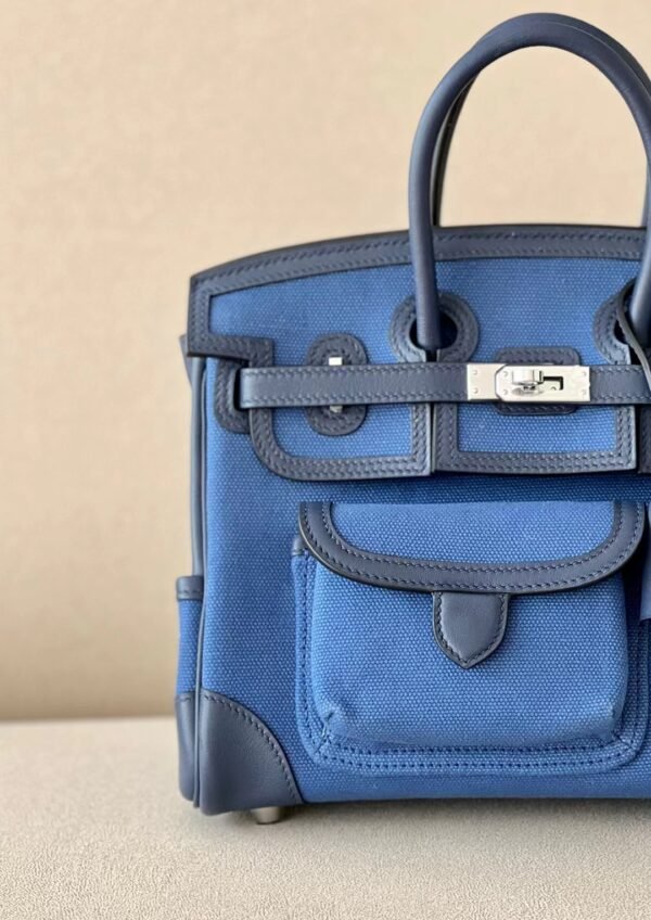 06dbb37a1b30e10 Hermes Birkin Cargo canvas & swift Dark Blue & Bright Blue Silver Hardware 25cm Full Handmade