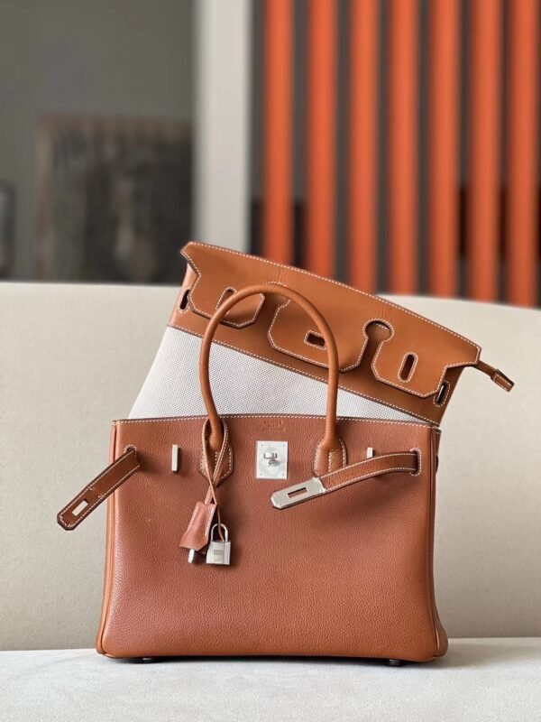 Hermes Birkin Barenia CK37 Golden Brown Silver Hardware 30cm Full Handmade