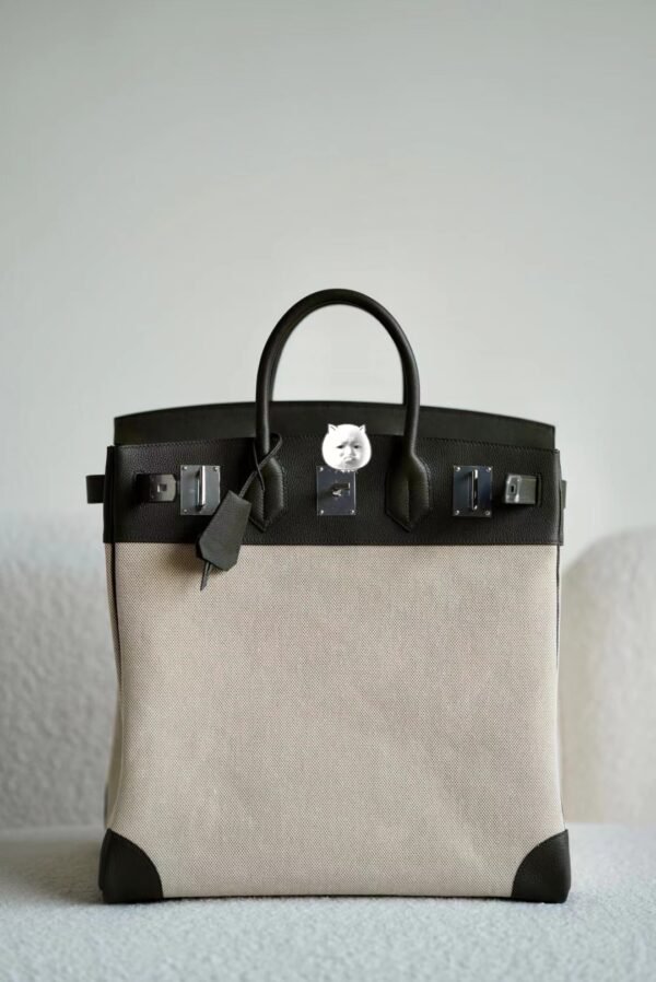 0791aa829d6e96a Hermes Birkin Hac Togo & Canvas C6 sage green Silver Hardware 40cm Full Handmade