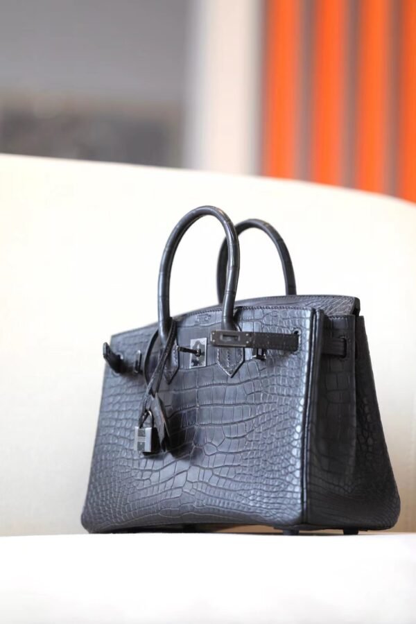 Hermes Birkin Matte Alligator crocodile CK89 Black silver-black Hardware 30cm Full Handmade