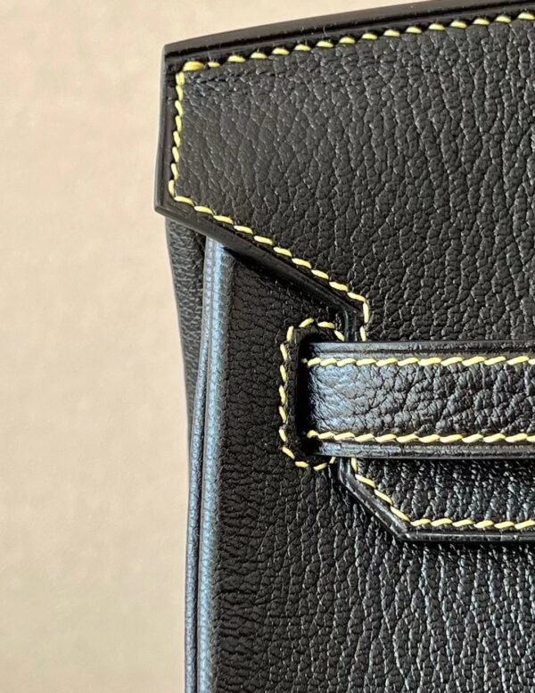 Hermes Birkin Chevre CK89 Black & 9R Lemon yellow Silver Hardware 25cm Full Handmade