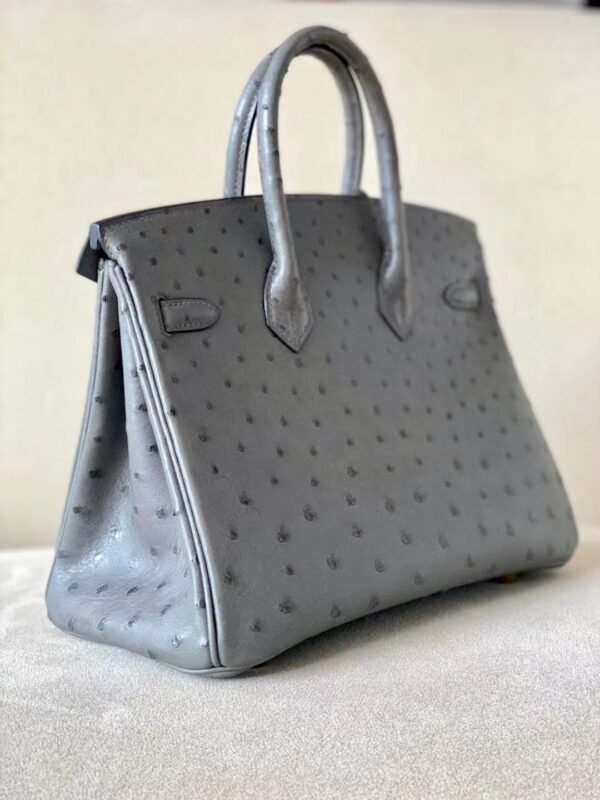 Hermes Birkin Ostrich 8F Etain Grey Gold Hardware 25cm Full Handmade