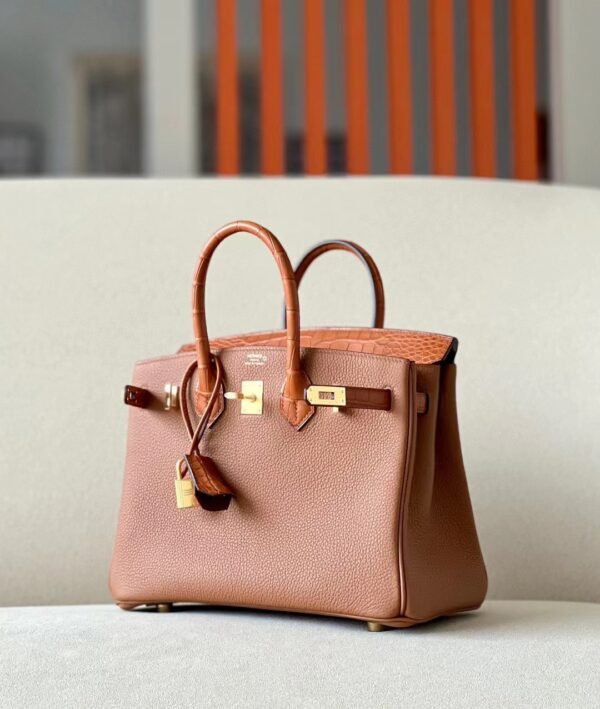 Hermes Birkin Togo & Matte Alligator crocodile CK37 Golden Brown Gold Hardware 25cm Full Handmade