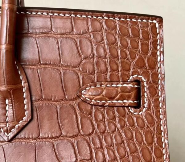 Hermes Birkin Matte Alligator CK37 Golden Brown Silver Hardware 25cm Full Handmade