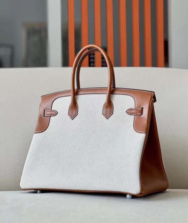 Hermes Birkin GARGO canvas & Barenia Brown & White & Blue Silver Hardware 35cm Full Handmade