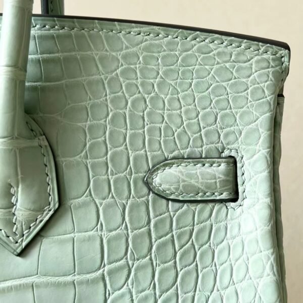 Hermes Birkin Matte Alligator crocodile 6U Mint green Silver Hardware 25cm Full Handmade
