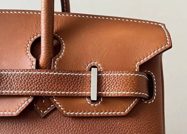 Hermes Birkin Barenia CK37 Golden Brown Silver Hardware 30cm Full Handmade