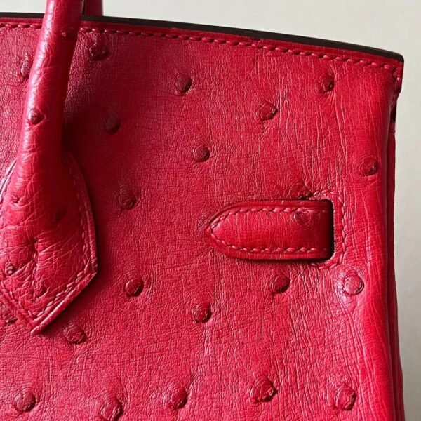 Hermes Birkin Ostrich 95 Ferrari red Silver Hardware 25cm Full Handmade