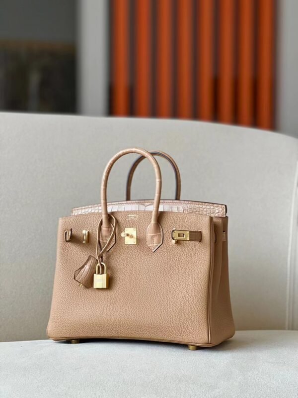 Hermes Birkin Togo & Matte Alligator crocodile OM Khaki Gold Hardware 25cm Full Handmade
