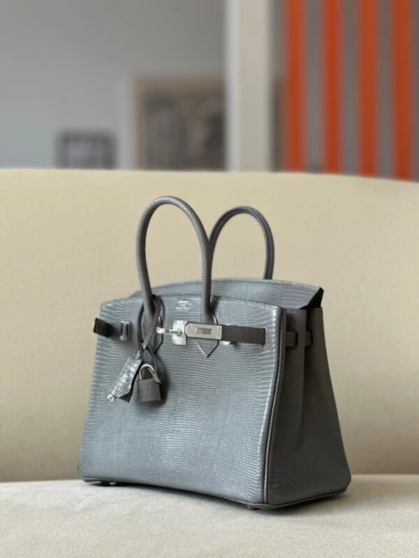 Hermès Brikin Lizard 85 Marbled grey Silver Hardware 25cm Full Handmade