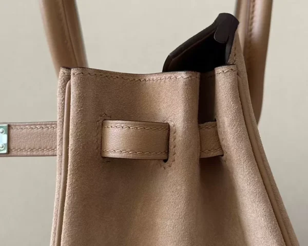 Hermès Birkin Swift & Chamois OM Tea Khaki Silver Hardware 25cm Full Handmade