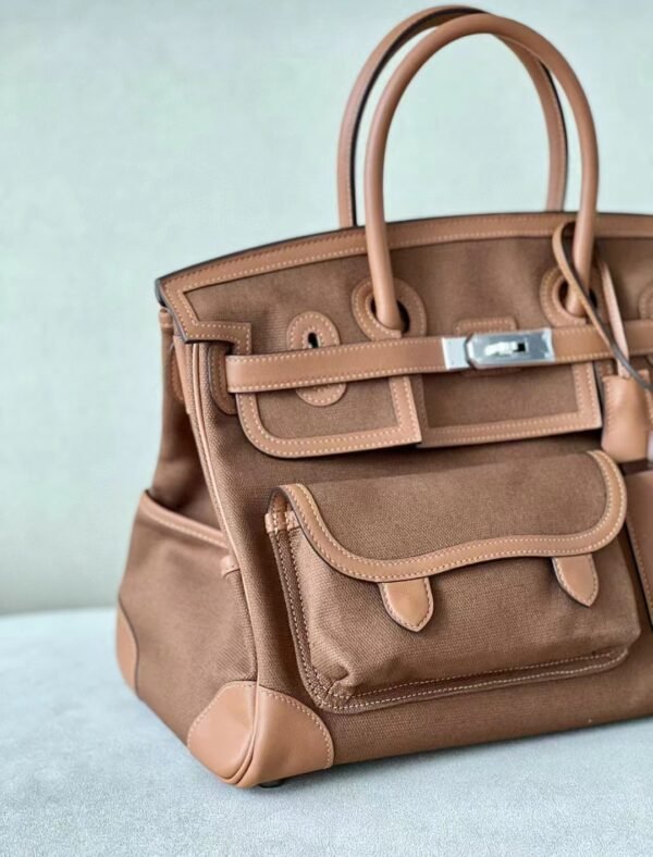 Hermes Birkin Cargo Canvas & Swift CK37 Golden Brown Silver Hardware 35cm Full Handmade