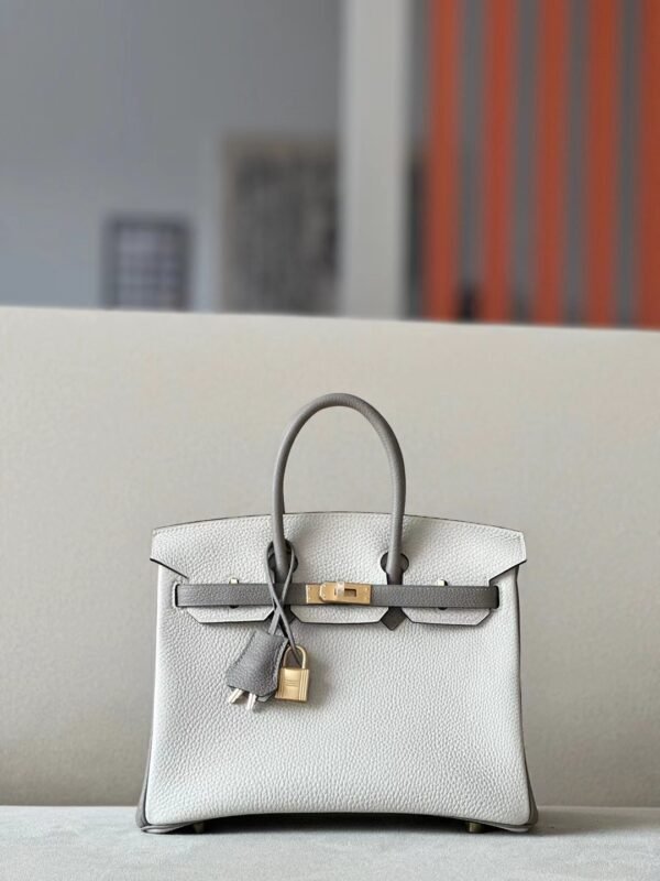 Hermès Birkin Togo 8L Ice White & M8 Grey Gold Hardware 25cm Full Handmade