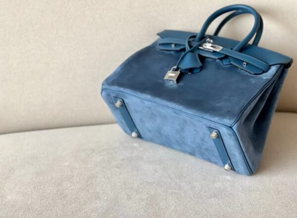 Hermes Birkin Chamois & Swift R2 Agate blue Silver Hardware 25cm Full Handmade