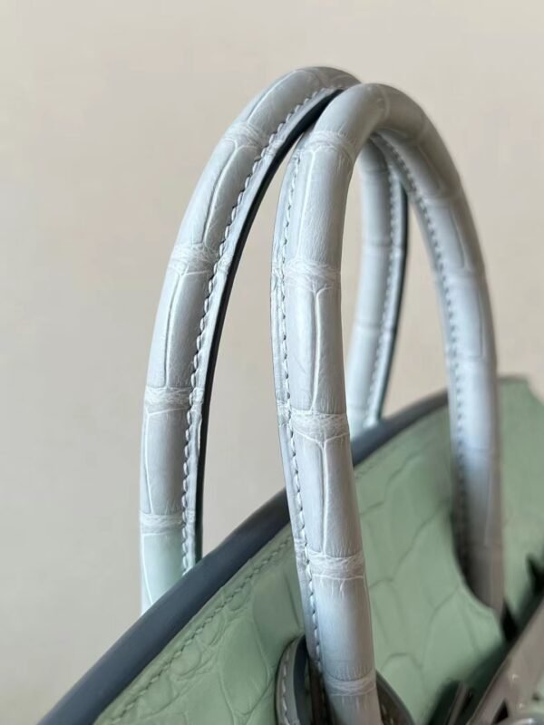 Hermès Brink Matte Alligator crocodile 6U Mint green & 80 Pearl grey Silver Hardware 25cm Full Handmade