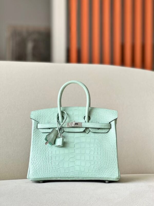 Hermes Birkin Matte Alligator crocodile 6U Mint green Silver Hardware 25cm Full Handmade