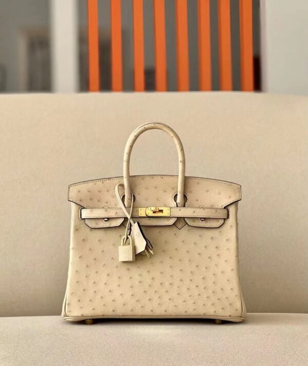 Hermes Birkin Ostrich S2 Light khaki Gold Hardware 25cm Full Handmade