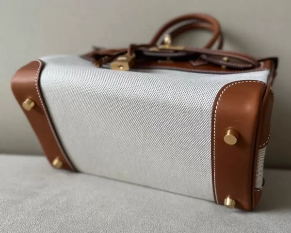 Hermès Birkin canvas & Barenia CK37 Golden Brown Gold Hardware 25cm Full Handmade