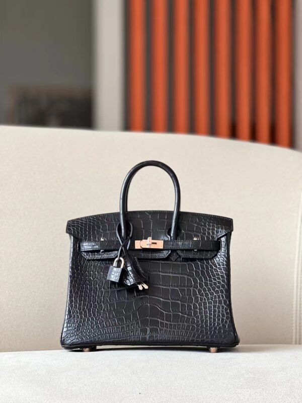 Hermes Birkin Matte Alligator crocodile CK89 Black Gold Hardware 25cm Full Handmade