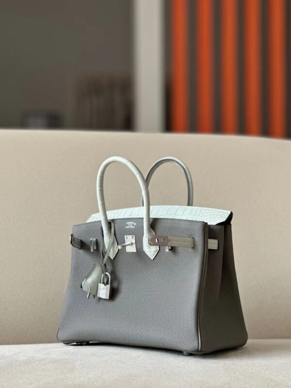 2b676179fdadd04 Hermès Brikin Togo & Matte Alligator 0L Deep Grey & OW Crystal grey Silver Hardware 25cm Full Handmade