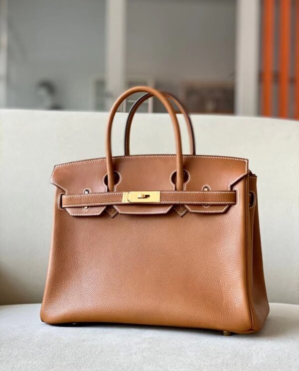 Hermes Birkin Barenia CK37 Golden Brown Gold Hardware 30cm Full Handmade