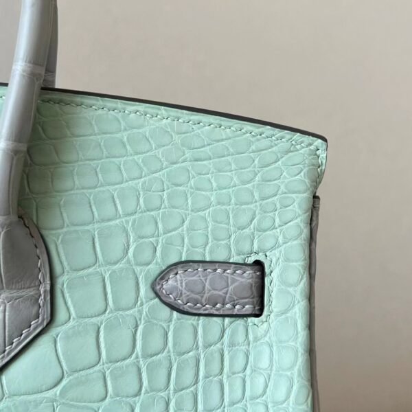 Hermès Birkin Matte Alligator crocodile 6U Mint green & 80 Pearl grey Silver Hardware 25cm Full Handmade