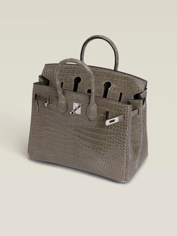 GPC Mode Birkin Shiny Porosus crocodile Turtledove grey Silver Hardware 25cm Full Handmade