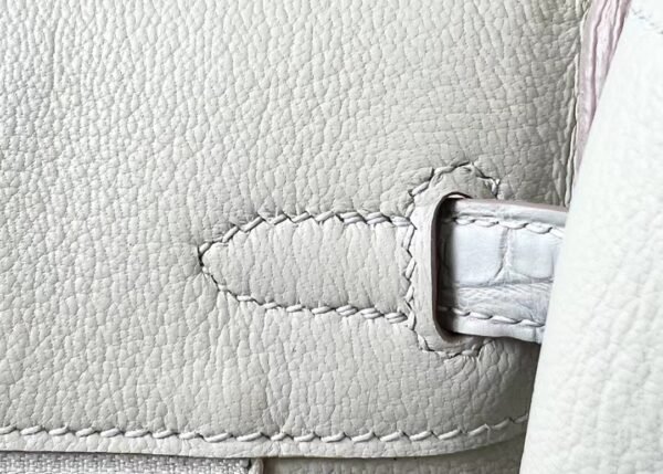 Hermes Birkin Togo & Matte Alligator crocodile 80 Pearl grey Gold Hardware 25cm Full Handmade