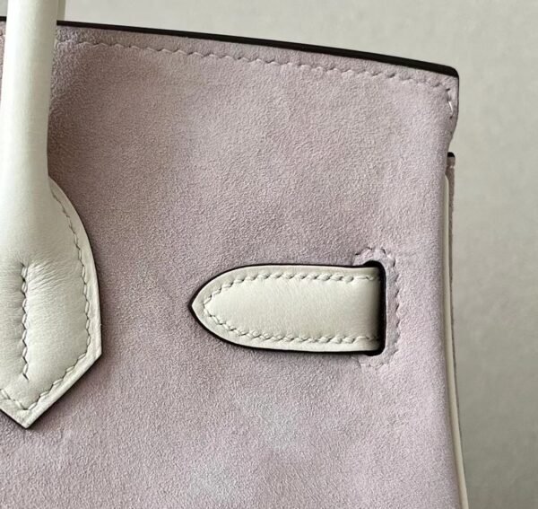 Hermès Birkin Swift & Chamois I2 Creamy White & 4W Light Purple Silver Hardware 30cm Full Handmade